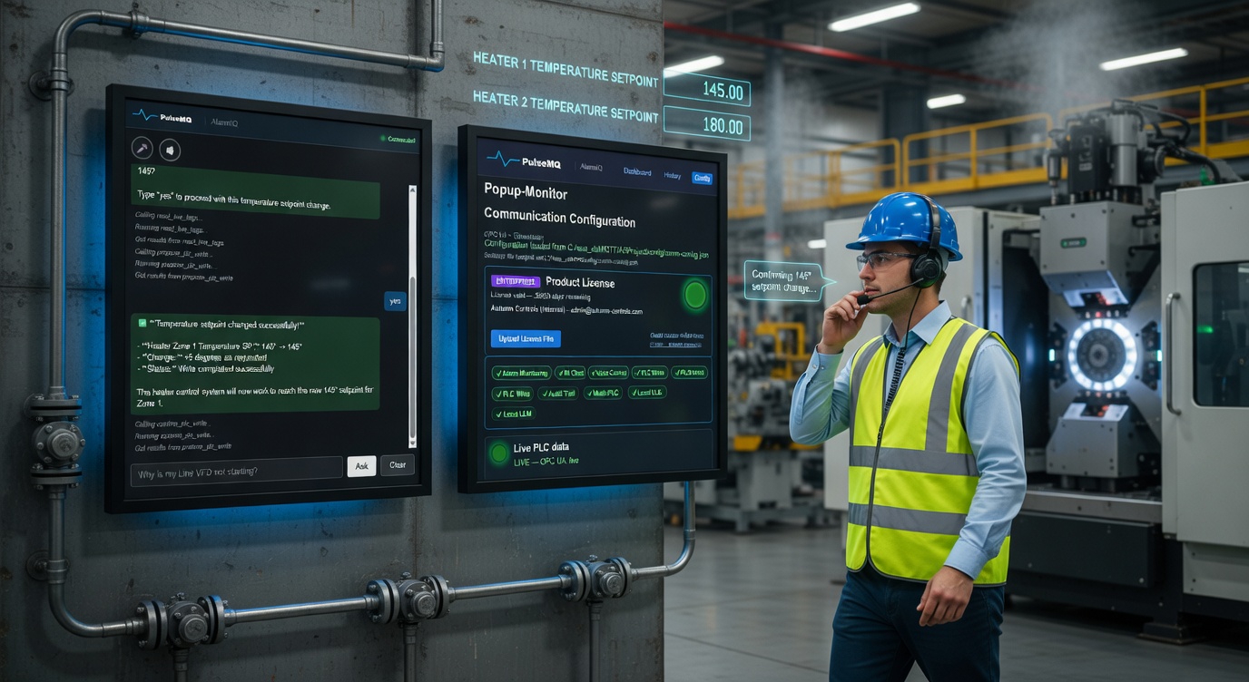 AlarmIQ alarm diagnostics dashboard showing live root-cause trace on factory floor